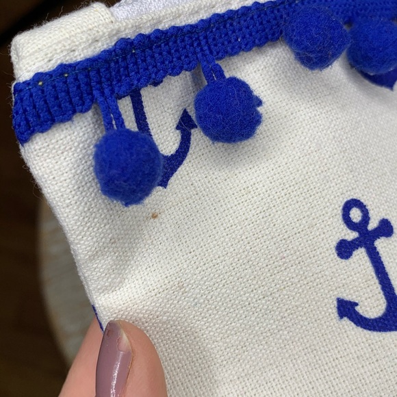 Cream and Blue Pompom Anchor Print Makeup Bag - Picture 7 of 7